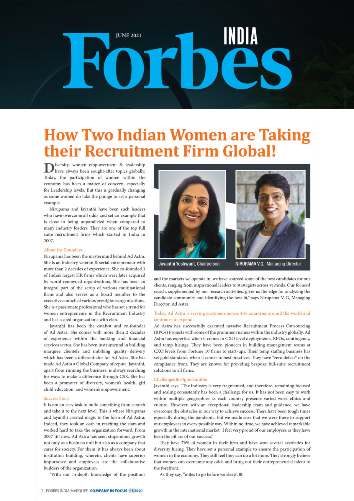 The Founders of Ad Astra get Featured on Forbes for creating a Global Recruitment Firm